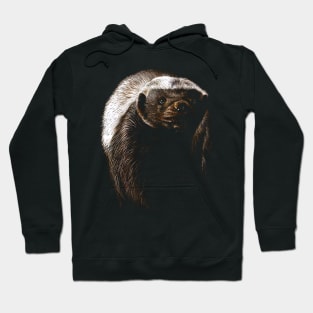 Defiant Defender: Honey Badger Stands Guard in This Striking Tee Design Hoodie